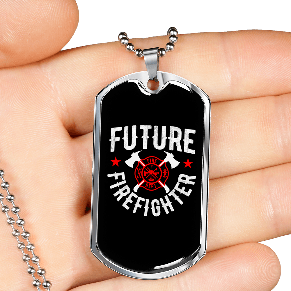 Future Logo Fire Department Firefighter Gift Stainless Steel or 18k Gold Dog Tag 24" Chain-Express Your Love Gifts