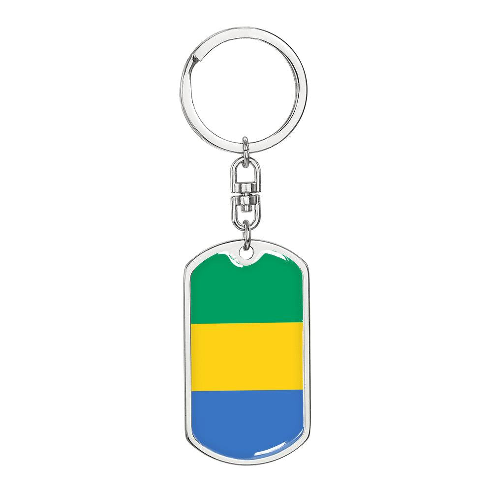 Gabon Flag Keychain Dog Tag Stainless Steel or 18k Gold-Express Your Love Gifts