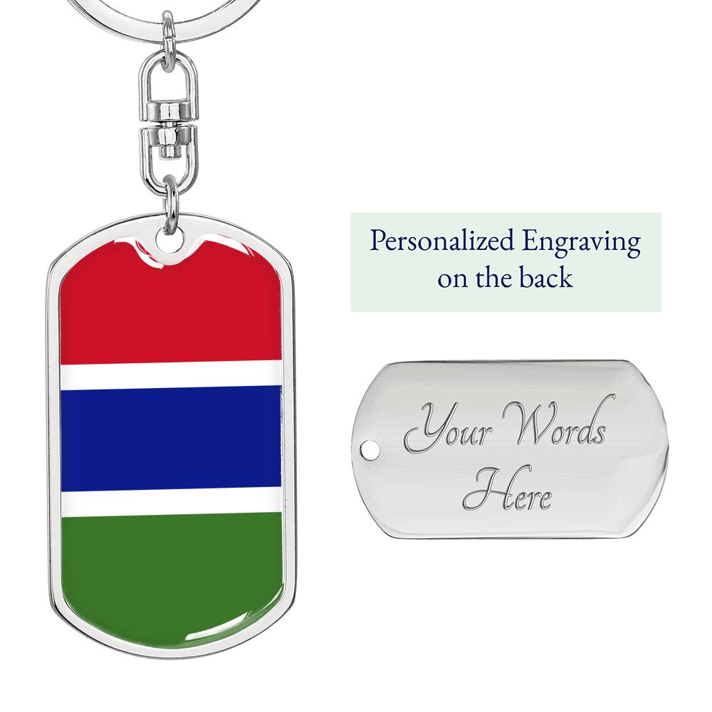 Gambia Flag Keychain Dog Tag Stainless Steel or 18k Gold-Express Your Love Gifts