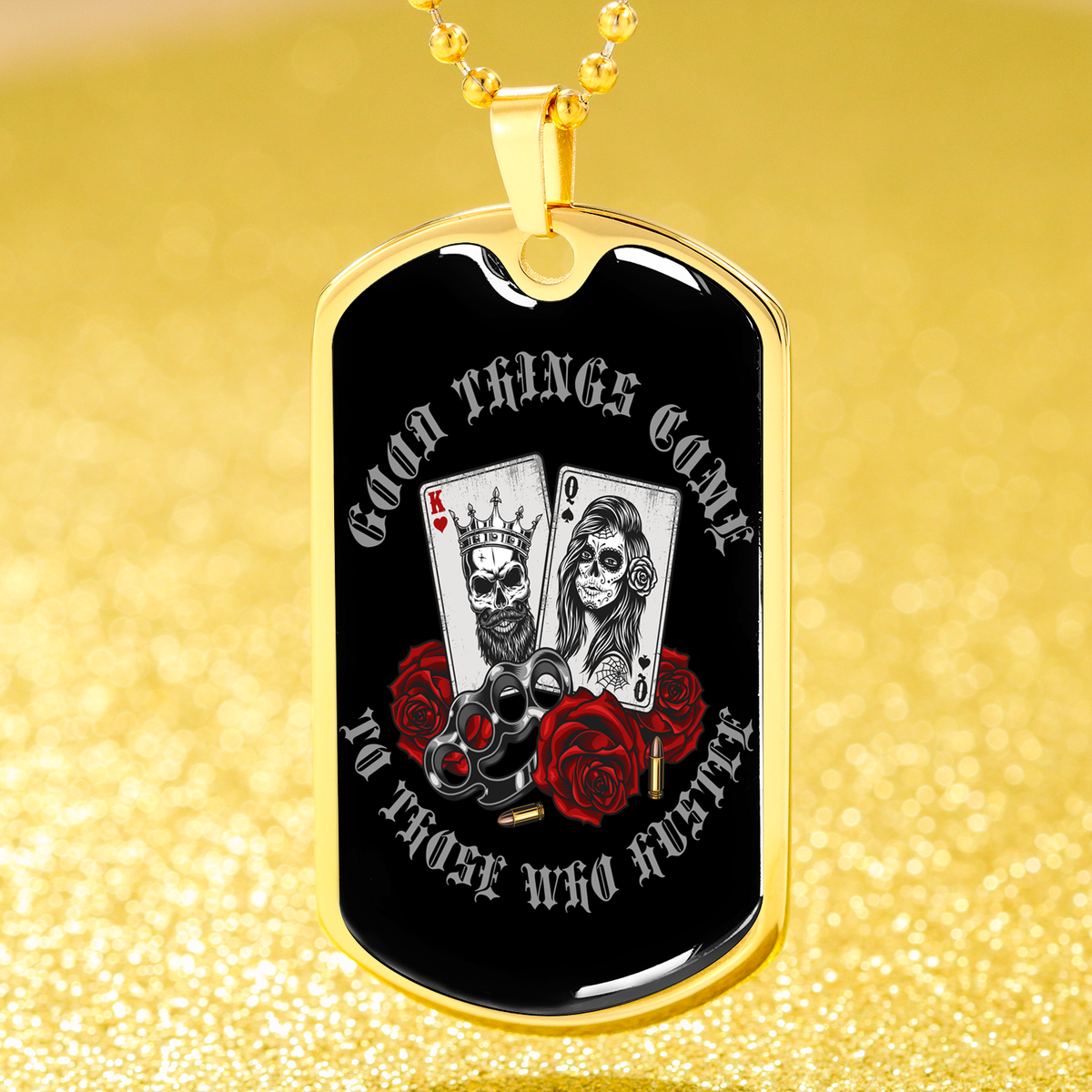 Gangsta King & Queen Dog Tag Stainless Steel or 18k Gold 24" Chain-Express Your Love Gifts