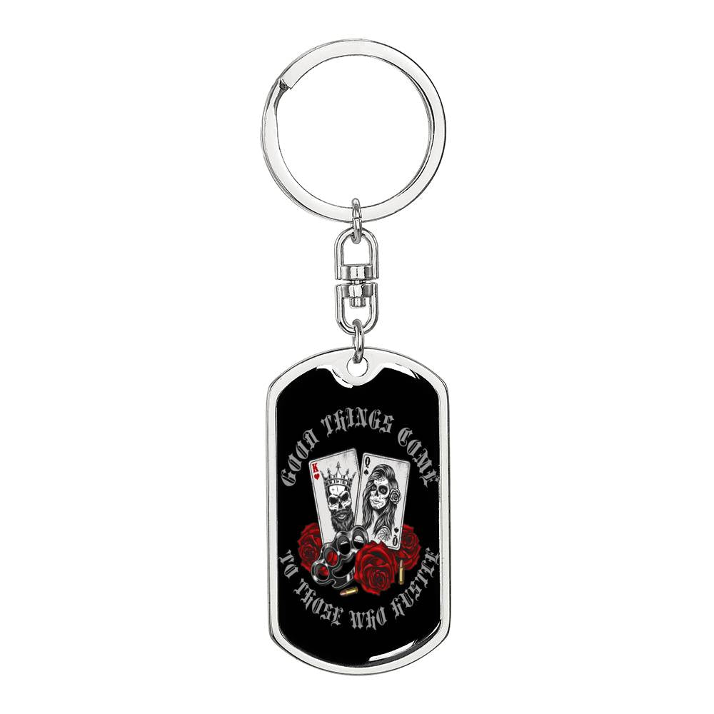 Gangsta King & Queen Keychain Dog Tag Stainless Steel or 18k Gold-Express Your Love Gifts