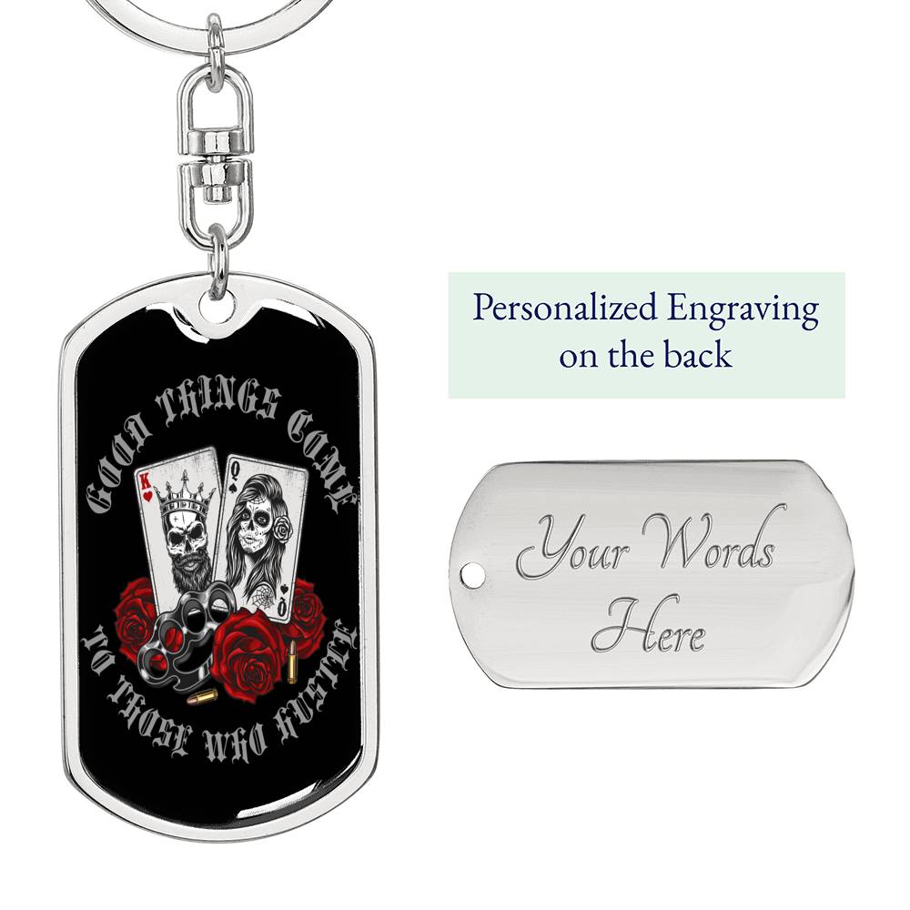 Gangsta King & Queen Keychain Dog Tag Stainless Steel or 18k Gold-Express Your Love Gifts