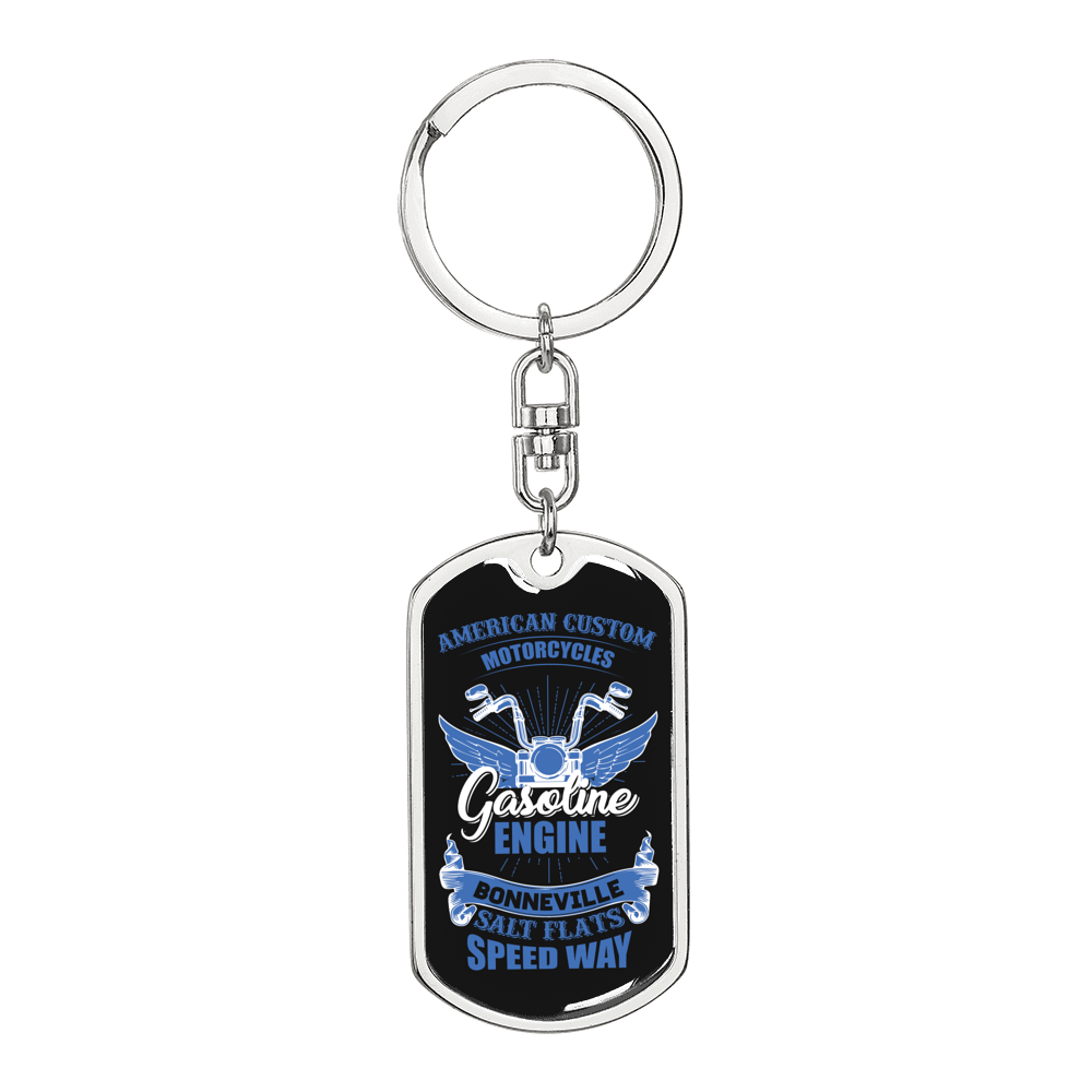 Gasoline Engine Biker Keychain Stainless Steel or 18k Gold Dog Tag Keyring-Express Your Love Gifts