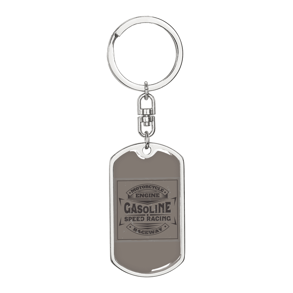 Gasoline Speed Racing Biker Keychain Stainless Steel or 18k Gold Dog Tag Keyring-Express Your Love Gifts