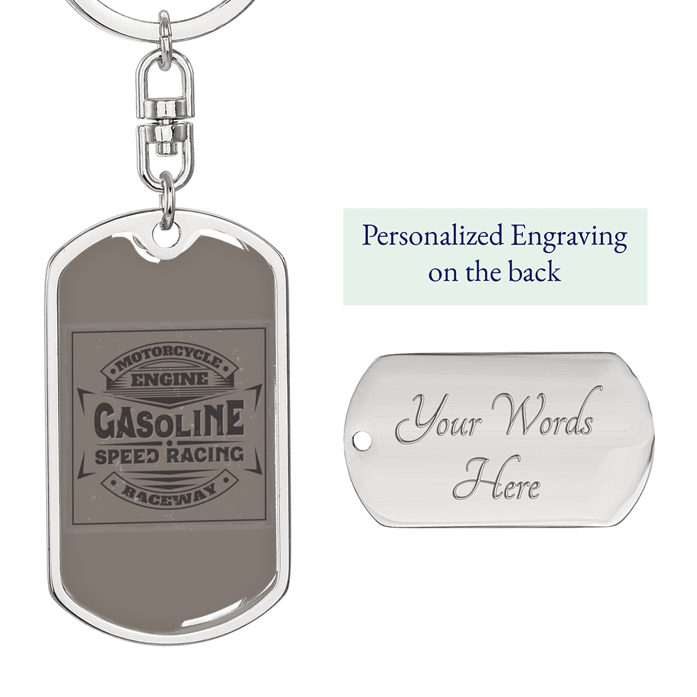 Gasoline Speed Racing Biker Keychain Stainless Steel or 18k Gold Dog Tag Keyring-Express Your Love Gifts