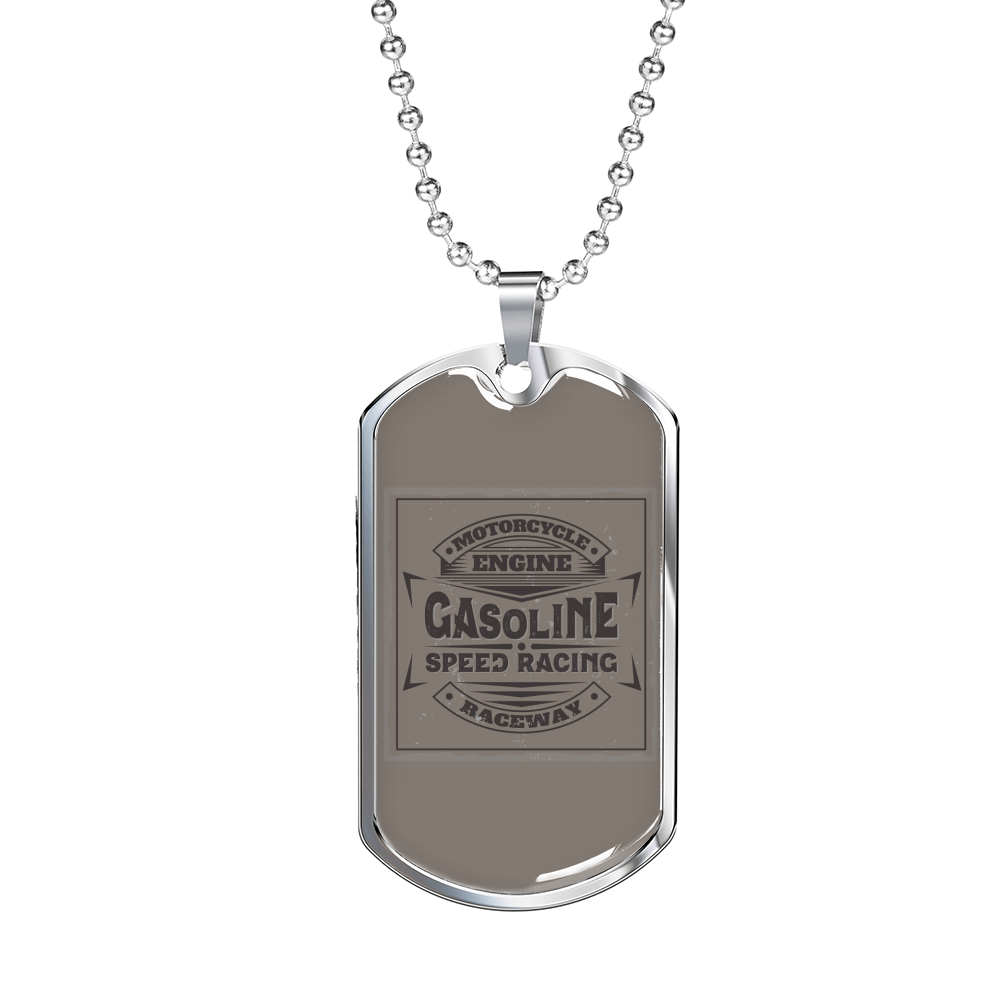 Gasoline Speed Racing Biker Necklace Stainless Steel or 18k Gold Dog Tag 24"-Express Your Love Gifts