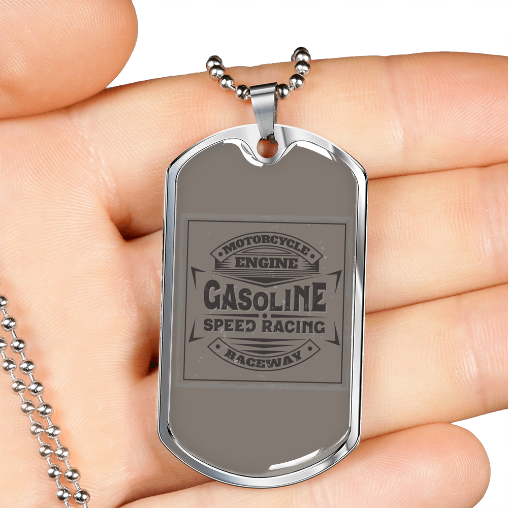 Gasoline Speed Racing Biker Necklace Stainless Steel or 18k Gold Dog Tag 24"-Express Your Love Gifts