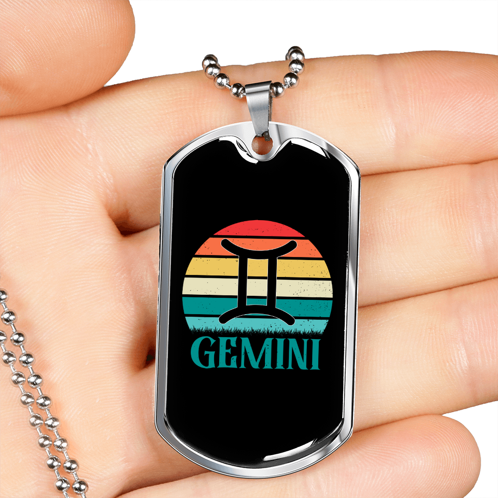Gemini Colors Zodiac Necklace Stainless Steel or 18k Gold Dog Tag 24" Chain-Express Your Love Gifts