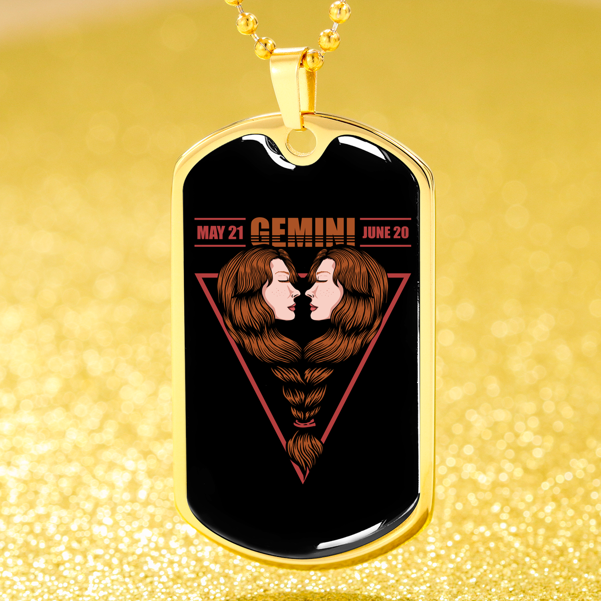 Gemini Dog Tag Astrology Zodiac Sign Stainless Steel or 18k Gold 24" Chain-Express Your Love Gifts