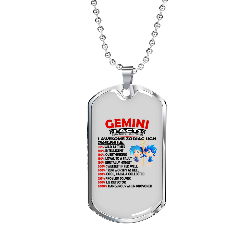 Gemini Facts Black Zodiac Necklace Stainless Steel or 18k Gold Dog Tag 24" Chain-Express Your Love Gifts