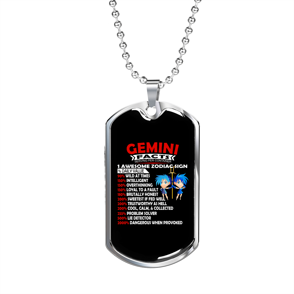 Gemini Facts White Zodiac Necklace Stainless Steel or 18k Gold Dog Tag 24" Chain-Express Your Love Gifts