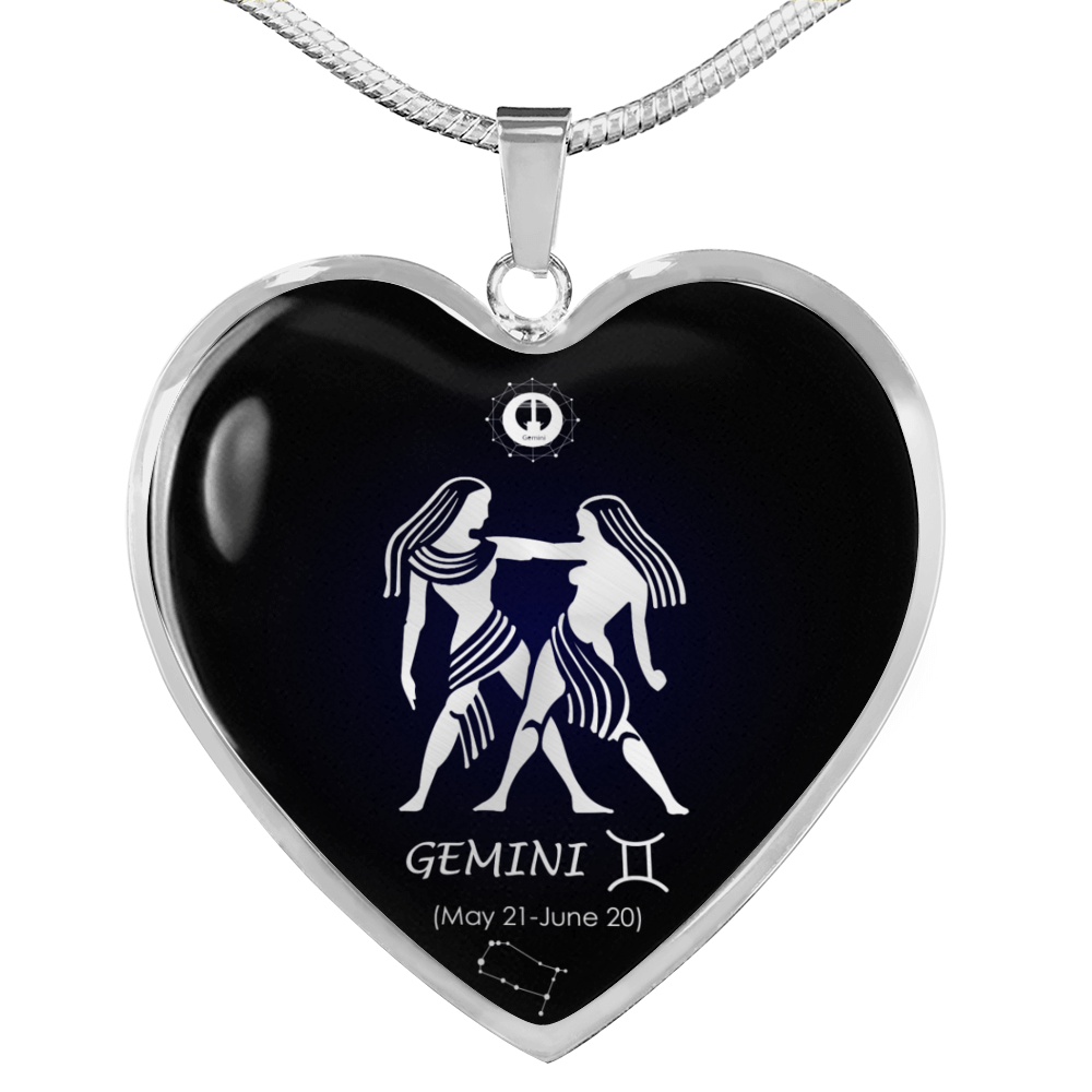 Gemini Horoscope Zodiac Necklace Stainless Steel or 18k Gold Heart 18-22"-Express Your Love Gifts