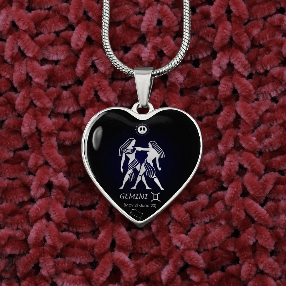Gemini Horoscope Zodiac Necklace Stainless Steel or 18k Gold Heart 18-22"-Express Your Love Gifts