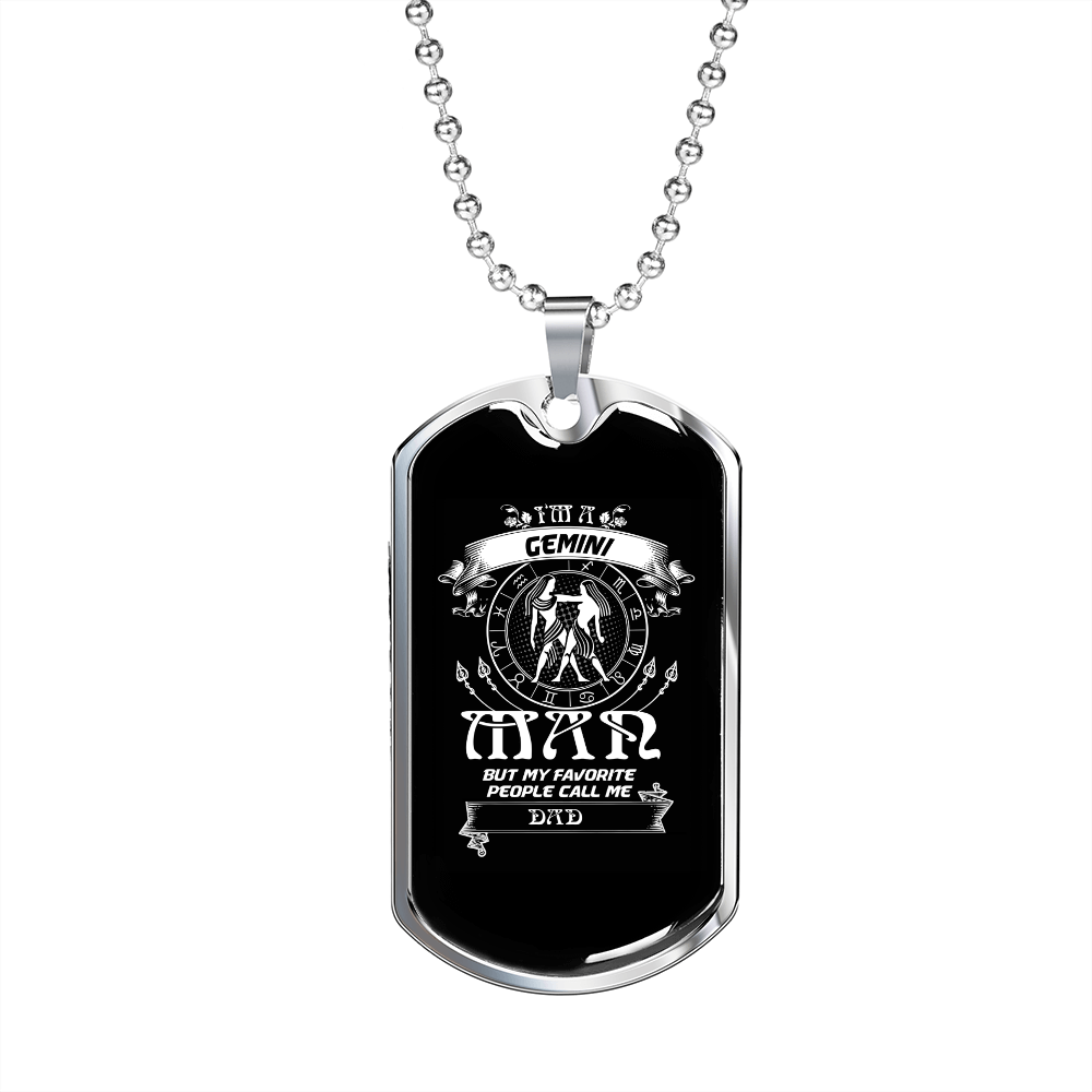 Gemini Man Zodiac Necklace Stainless Steel or 18k Gold Dog Tag 24" Chain-Express Your Love Gifts
