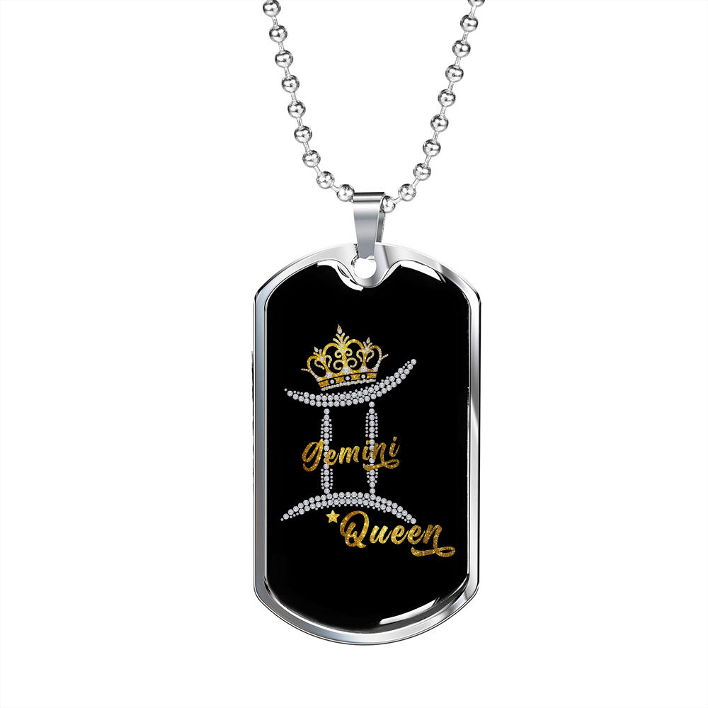 Gemini Queen Zodiac Necklace Stainless Steel or 18k Gold Dog Tag 24" Chain-Express Your Love Gifts