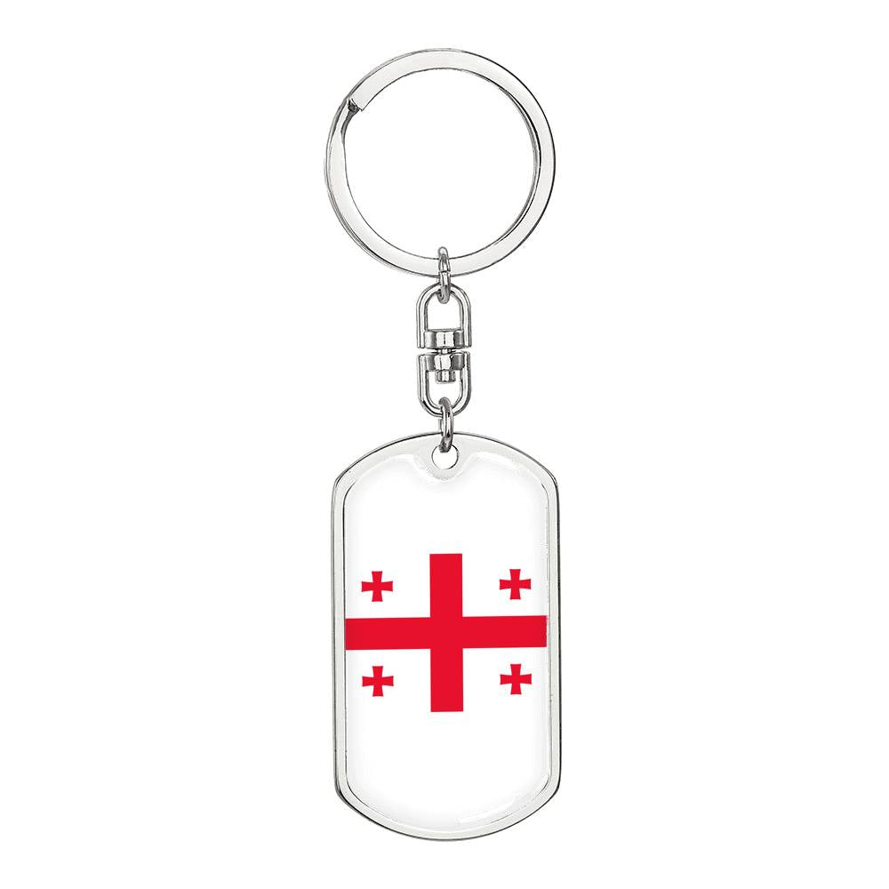 Georgia Flag Keychain Dog Tag Stainless Steel or 18k Gold-Express Your Love Gifts