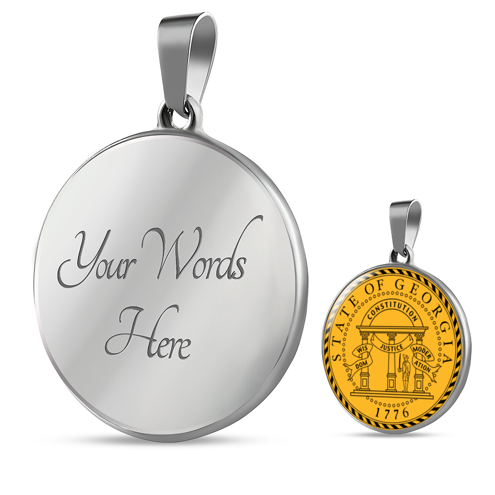 Georgia State Seal Necklace Circle Pendant Stainless Steel or 18k Gold 18-22"-Express Your Love Gifts