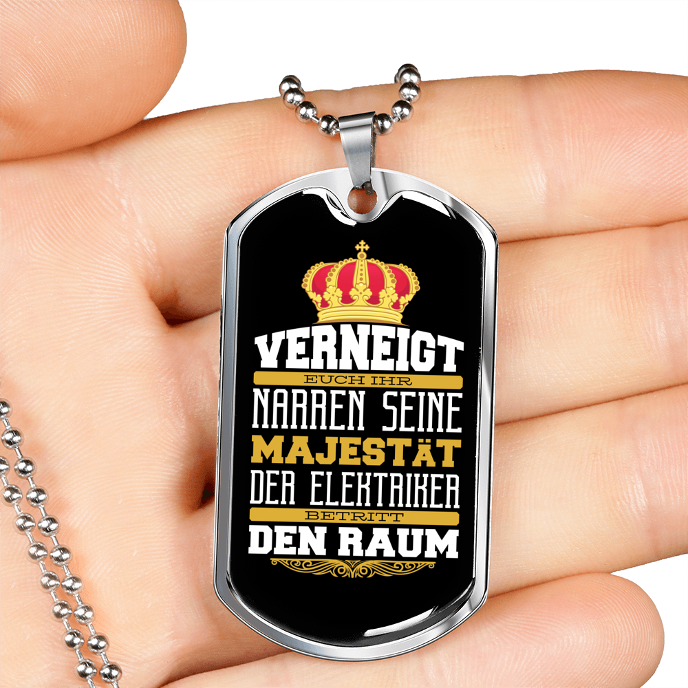 German Electrican Gift Necklace Stainless Steel or 18k Gold Dog Tag 24" Chain-Express Your Love Gifts
