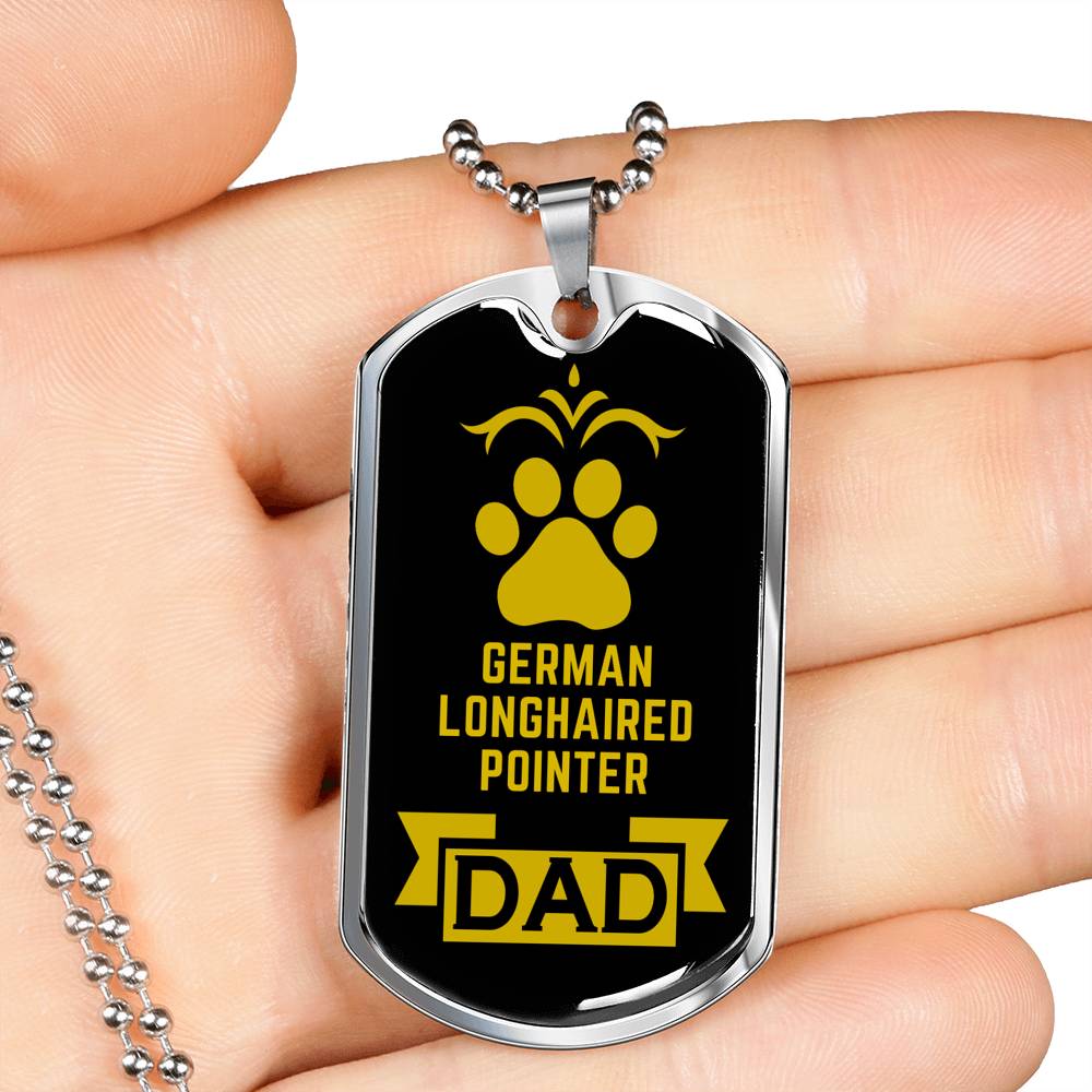 German Longhaired Pointer Dad Dog Necklace Stainless Steel or 18k Gold Dog Tag W 24" Dog Owner Lover-Express Your Love Gifts
