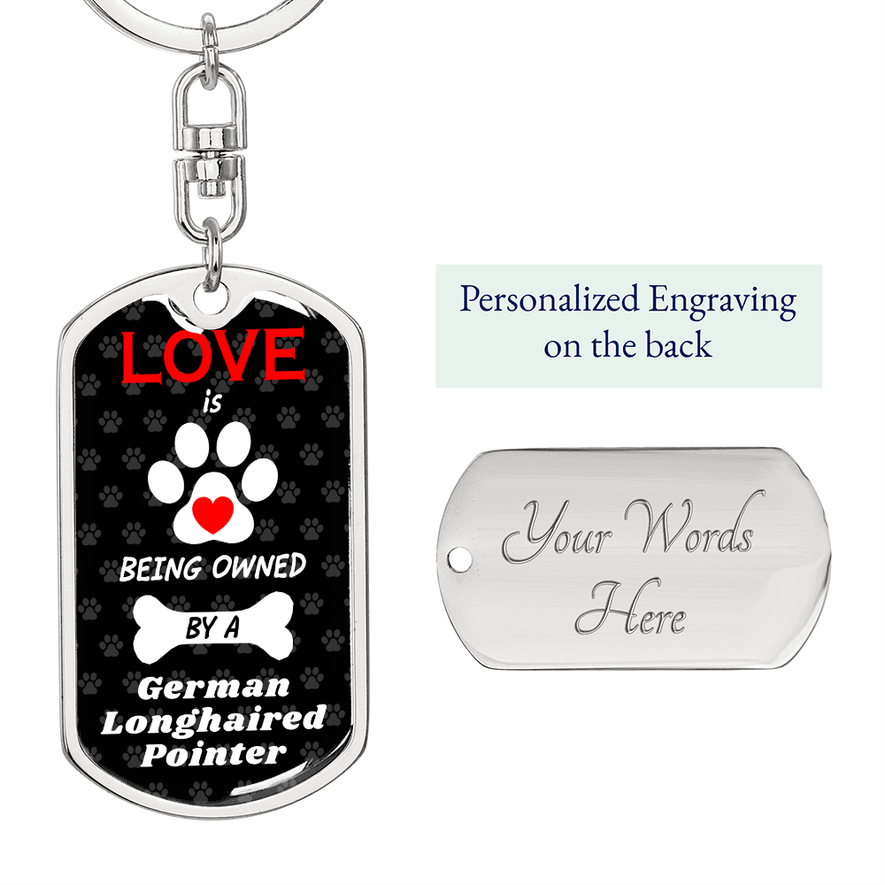 German Longhaired Pointer Keychain Stainless Steel or 18k Gold Dog Tag Keyring-Express Your Love Gifts