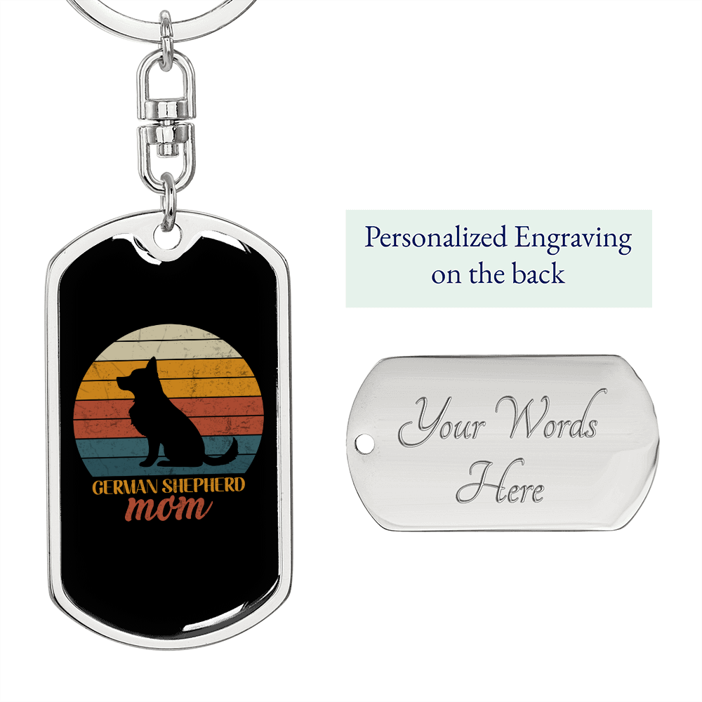 German Shepherd Mom Keychain Stainless Steel or 18k Gold Dog Tag Keyring-Express Your Love Gifts