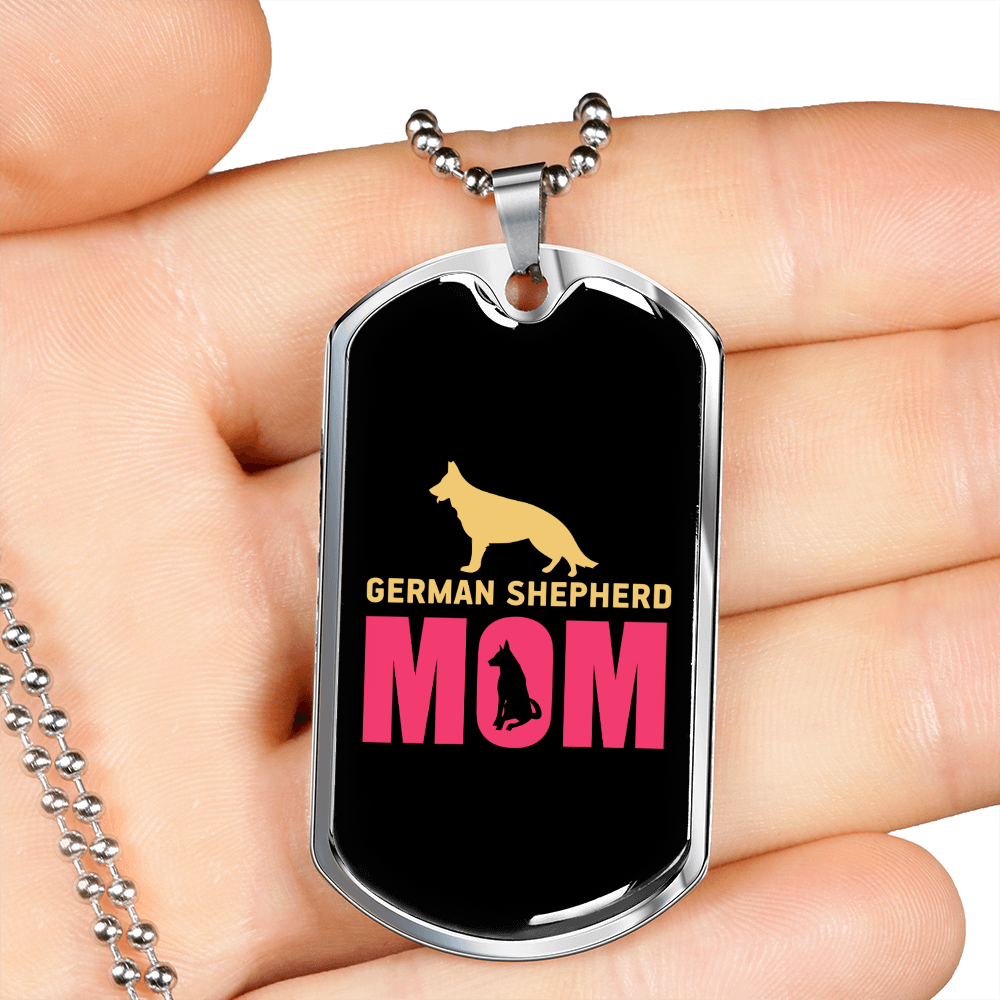 German Shepherd Mom Pink Necklace Stainless Steel or 18k Gold Dog Tag 24" Chain-Express Your Love Gifts