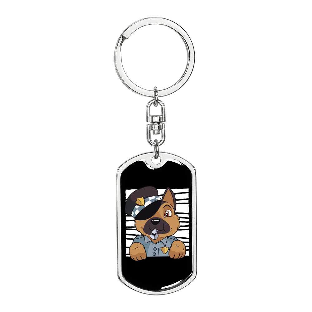 German Shepherd Police Keychain Stainless Steel or 18k Gold Dog Tag Keyring-Express Your Love Gifts