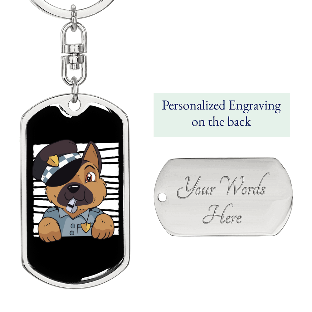 German Shepherd Police Keychain Stainless Steel or 18k Gold Dog Tag Keyring-Express Your Love Gifts