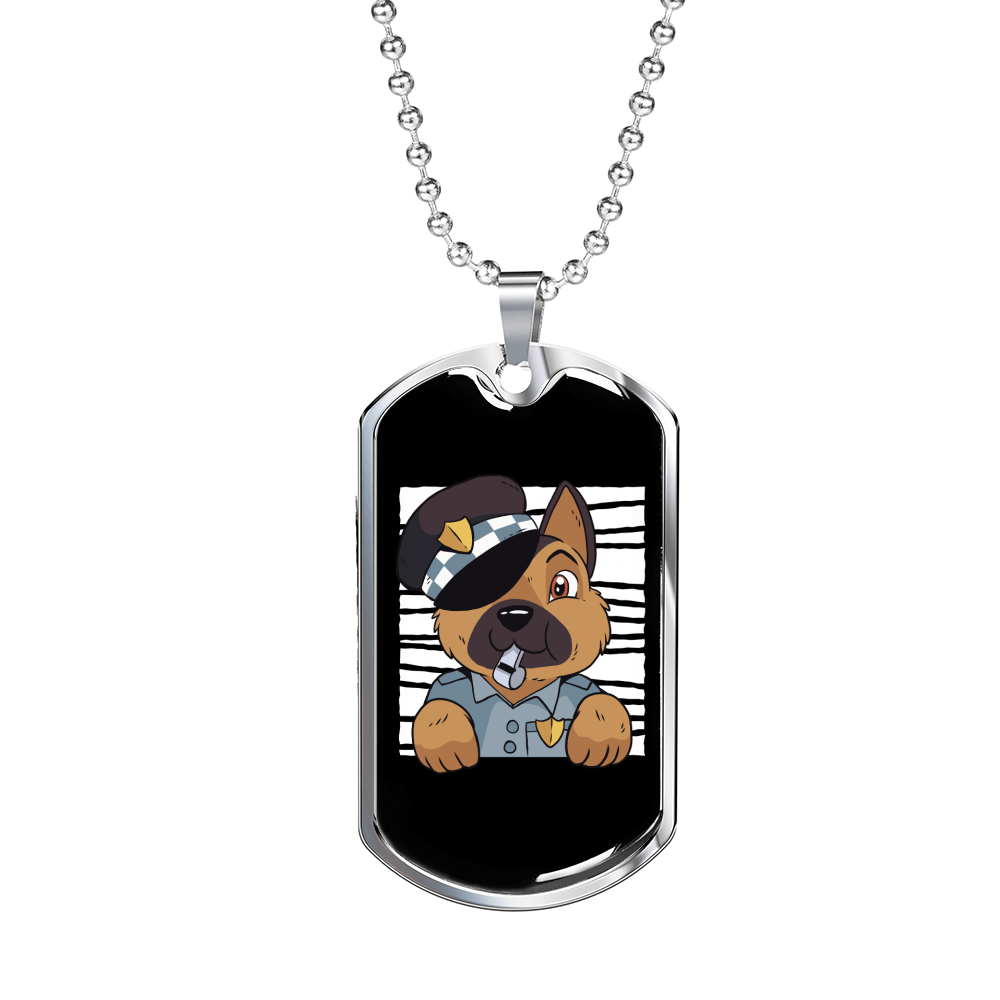 German Shepherd Police Necklace Stainless Steel or 18k Gold Dog Tag 24"-Express Your Love Gifts
