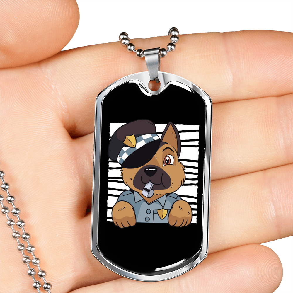 German Shepherd Police Necklace Stainless Steel or 18k Gold Dog Tag 24"-Express Your Love Gifts