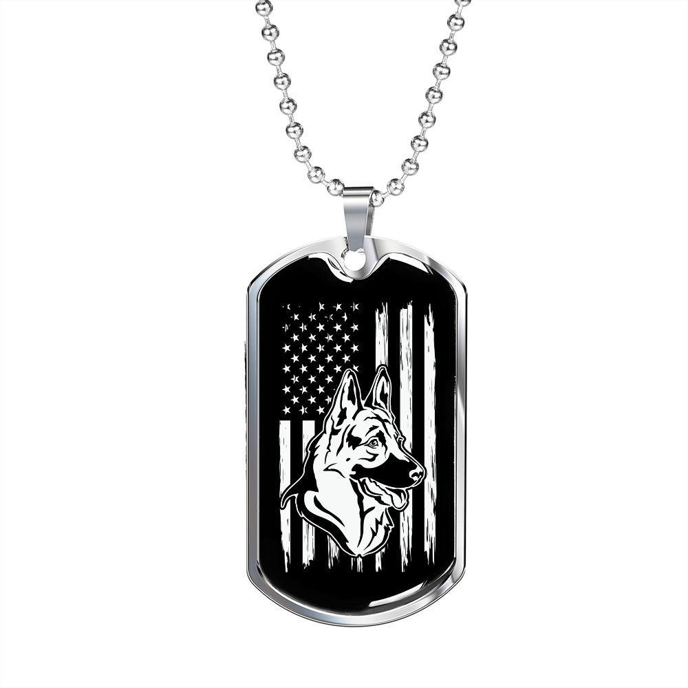 German Shepherd US Flag Necklace Stainless Steel or 18k Gold Dog Tag 24" Chain-Express Your Love Gifts