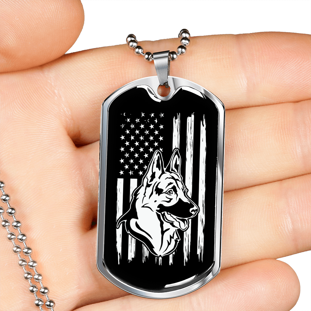 German Shepherd US Flag Necklace Stainless Steel or 18k Gold Dog Tag 24" Chain-Express Your Love Gifts