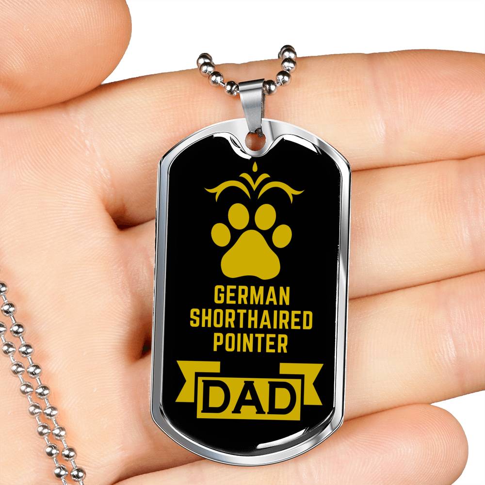 German Shorthaired Pointer Dad Dog Necklace Stainless Steel or 18k Gold Dog Tag W 24" Dog Owner Lover-Express Your Love Gifts