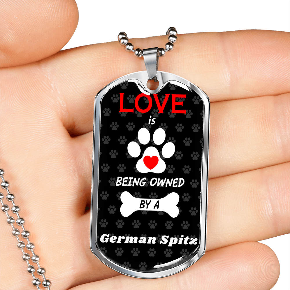 German Spitz Love Is Stainless Steel or 18k Gold Dog Tag 24" Chain-Express Your Love Gifts
