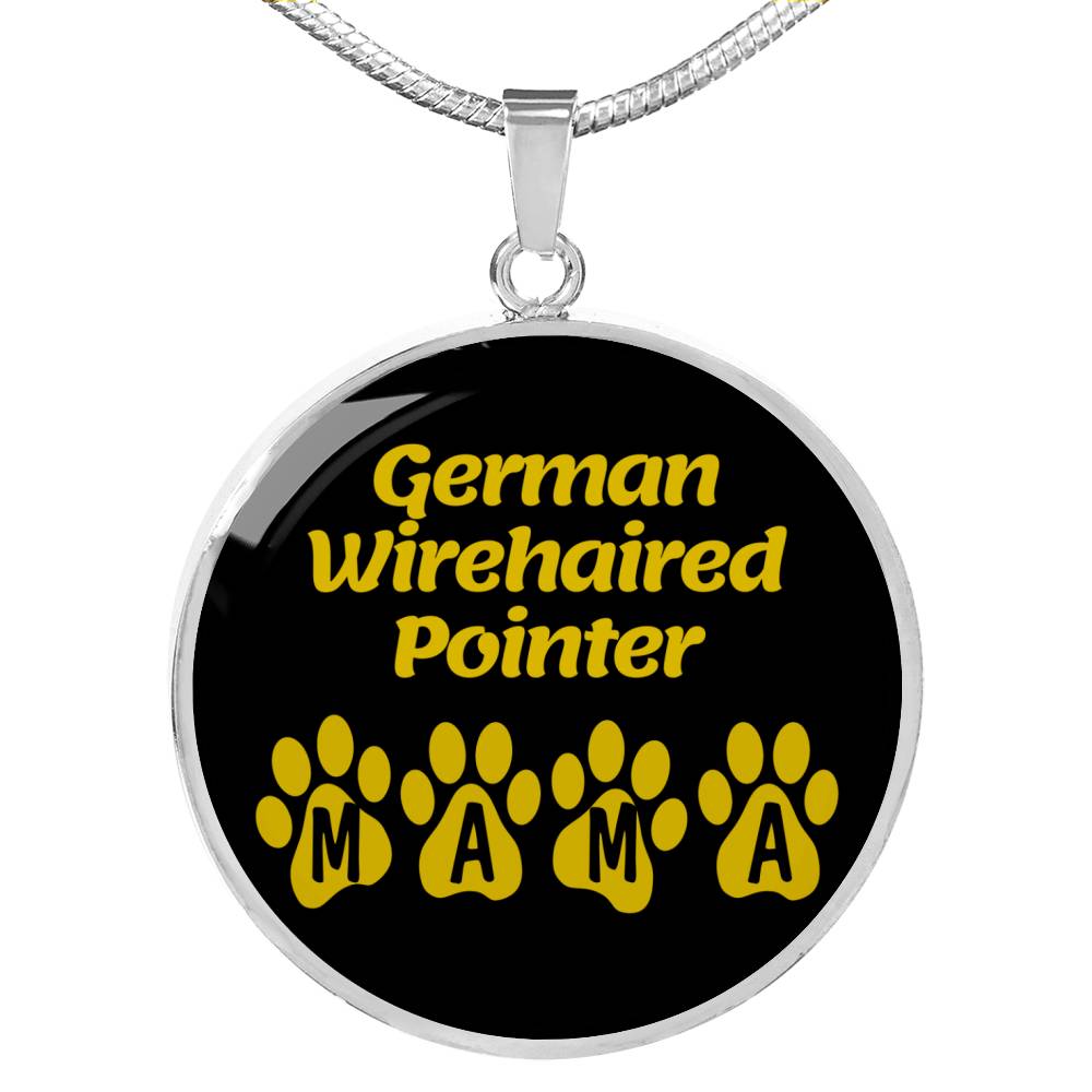 German Wirehaired Pointer Mama Circle Necklace Stainless Steel or 18k Gold 18-22" Dog Owner Lover-Express Your Love Gifts