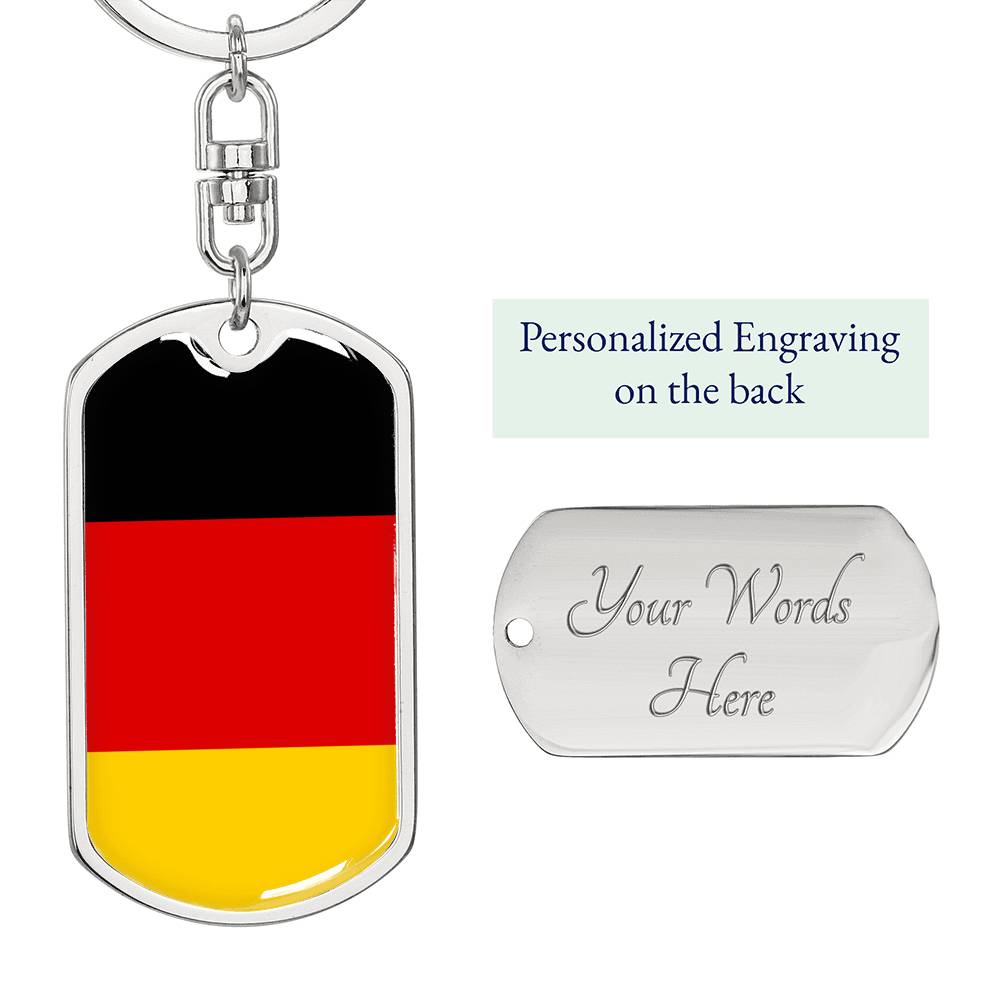 Germany Flag Keychain Dog Tag Stainless Steel or 18k Gold-Express Your Love Gifts