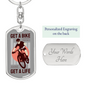 Get A Bike Get A Life Cycling Keychain Stainless Steel or 18k Gold Dog Tag Keyring-Express Your Love Gifts