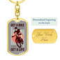 Get A Bike Get A Life Cycling Keychain Stainless Steel or 18k Gold Dog Tag Keyring-Express Your Love Gifts