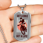 Get A Bike Get A Life Cycling Necklace Stainless Steel or 18k Gold Dog Tag 24"-Express Your Love Gifts