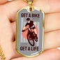 Get A Bike Get A Life Cycling Necklace Stainless Steel or 18k Gold Dog Tag 24"-Express Your Love Gifts