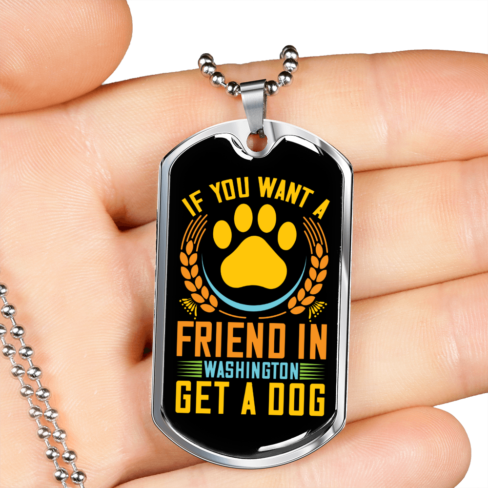 Get a Friend in Washington Yellow Necklace Stainless Steel or 18k Gold Dog Tag 24" Chain-Express Your Love Gifts