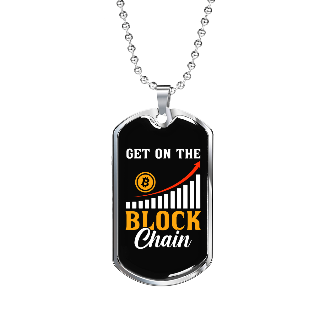 Get On The Block Crypto Necklace Stainless Steel or 18k Gold Dog Tag 24" Chain-Express Your Love Gifts