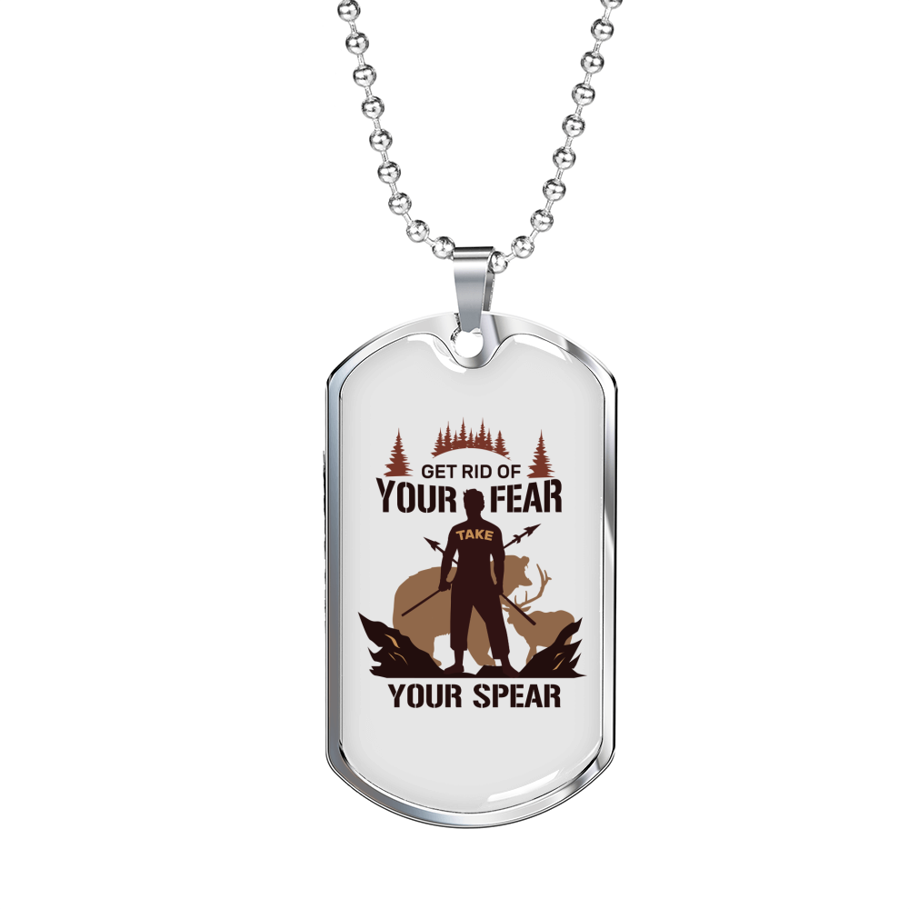 Get Rid Of Your Fear Hunting Necklace Stainless Steel or 18k Gold Dog Tag 24"-Express Your Love Gifts