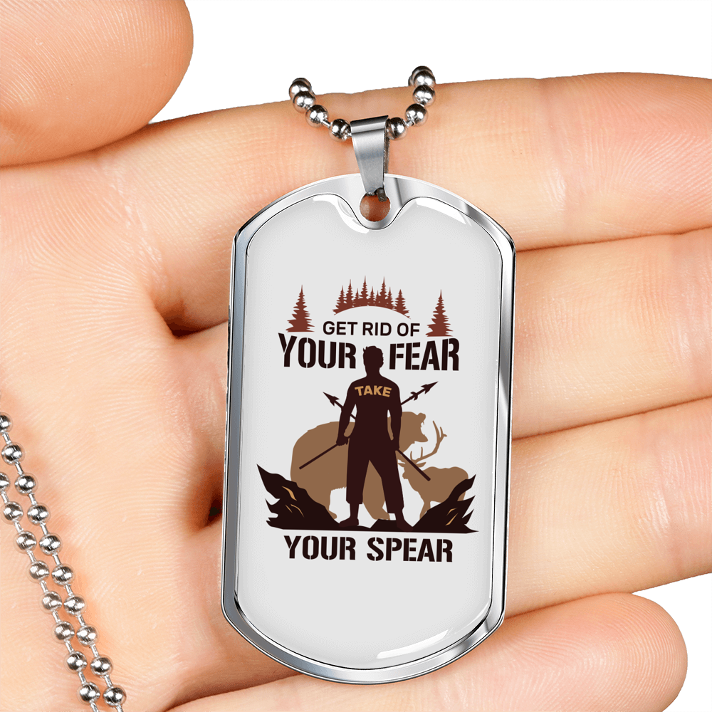 Get Rid Of Your Fear Hunting Necklace Stainless Steel or 18k Gold Dog Tag 24"-Express Your Love Gifts