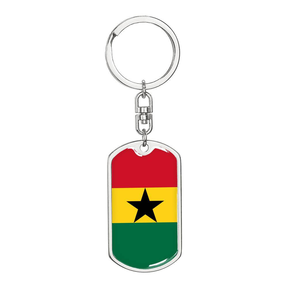 Ghana Flag Keychain Dog Tag Stainless Steel or 18k Gold-Express Your Love Gifts