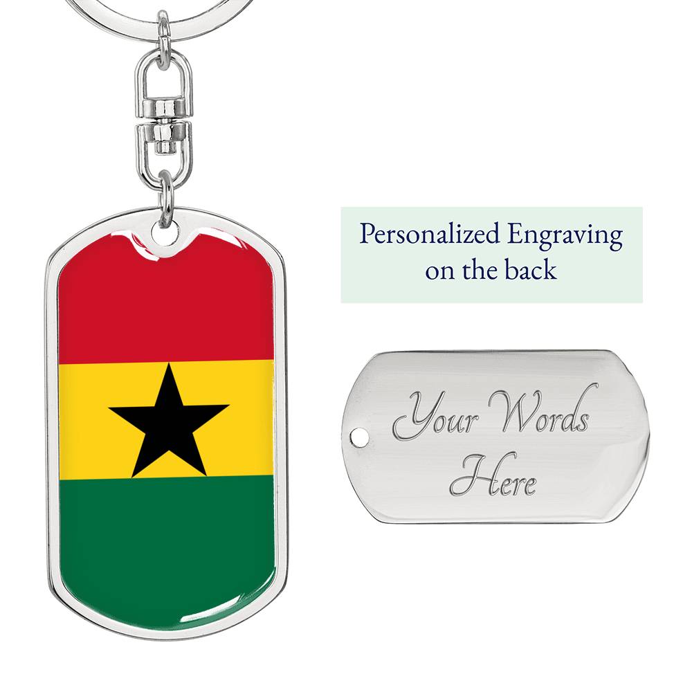Ghana Flag Keychain Dog Tag Stainless Steel or 18k Gold-Express Your Love Gifts