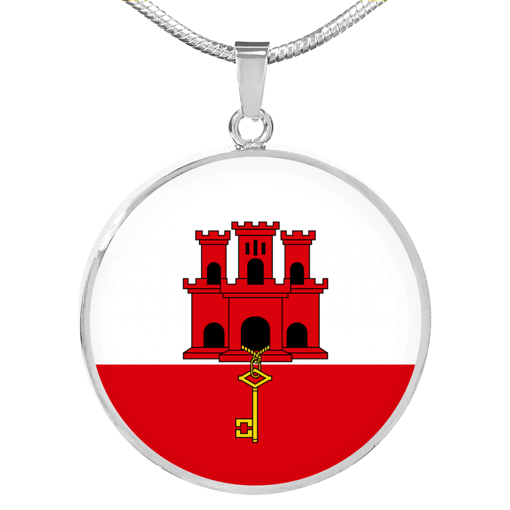 Gibraltar Flag Necklace Circle Pendant Stainless Steel or 18k Gold 18-22"-Express Your Love Gifts