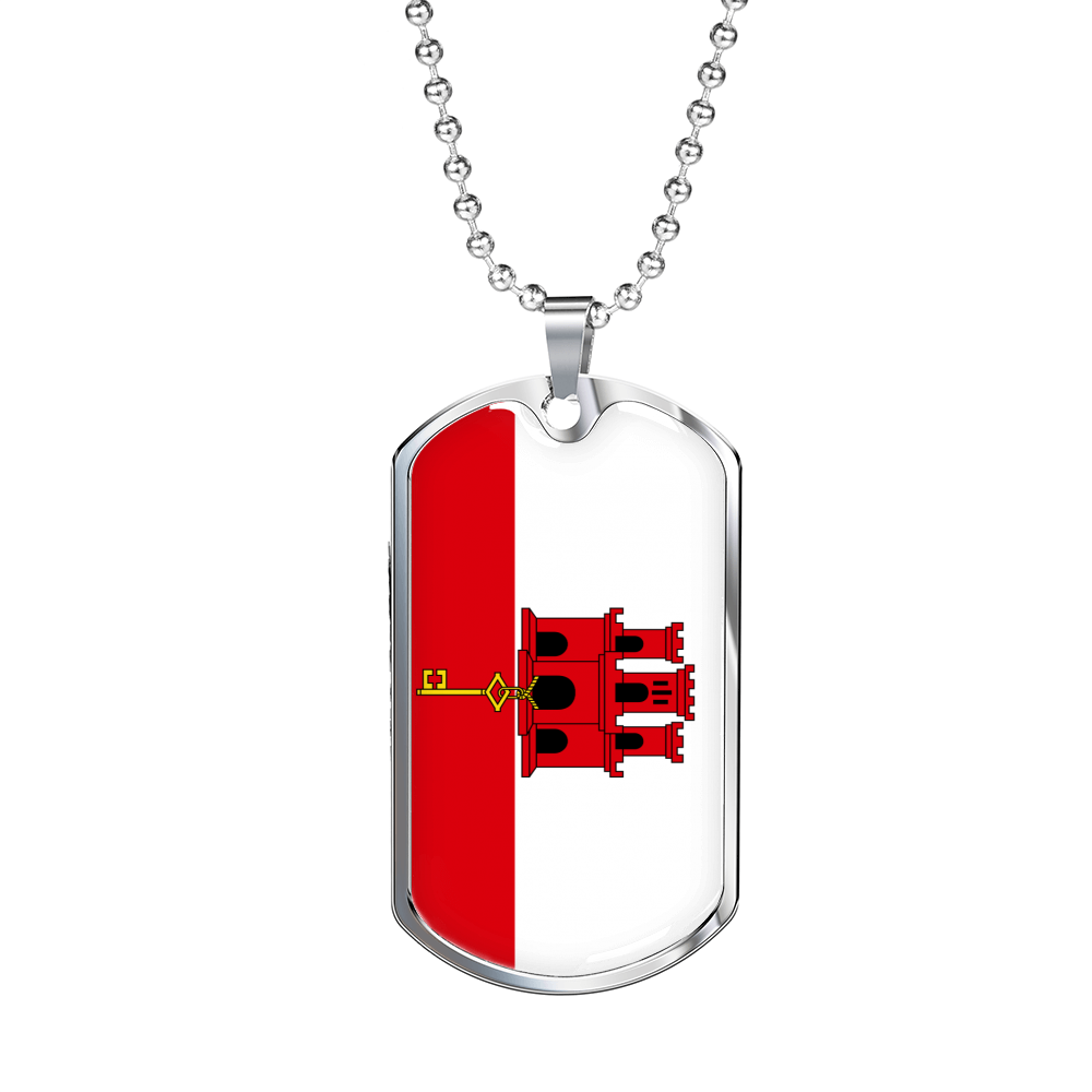 Gibraltar Flag Necklace Stainless Steel or 18k Gold Dog Tag 24" Chain-Express Your Love Gifts