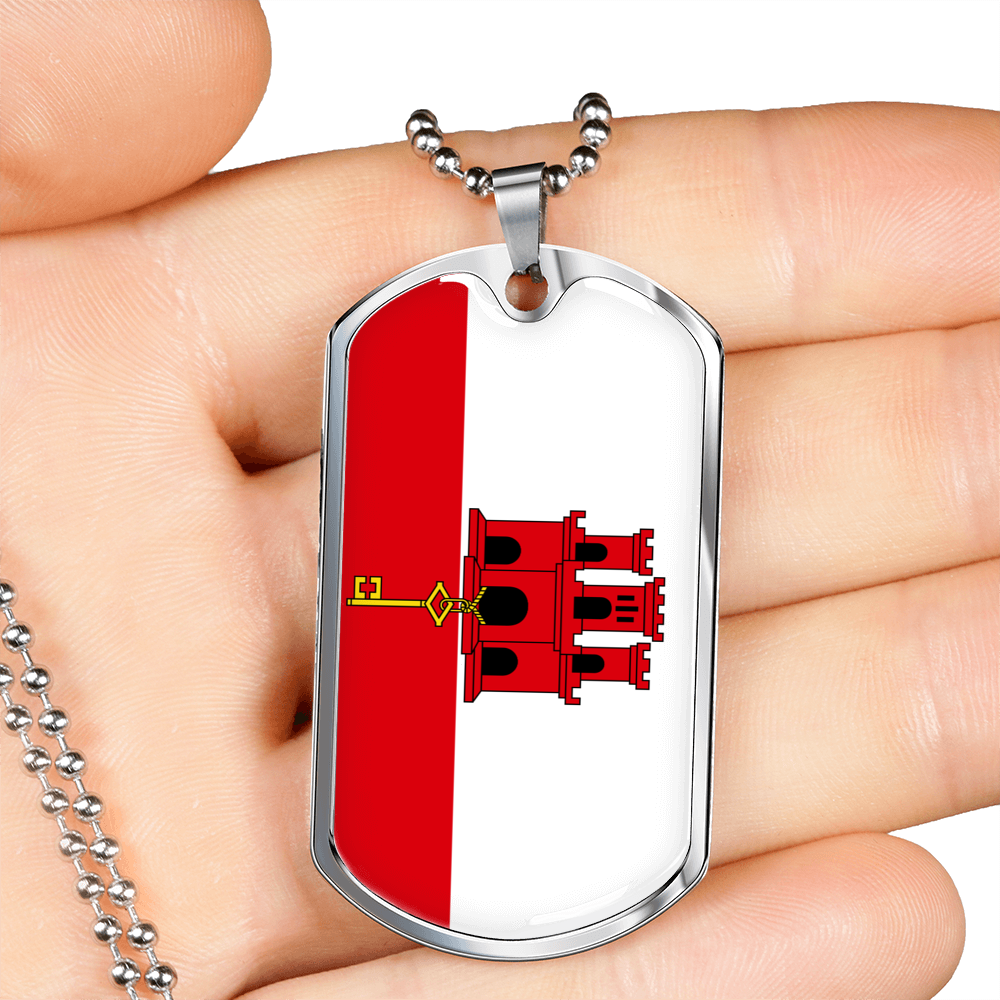 Gibraltar Flag Necklace Stainless Steel or 18k Gold Dog Tag 24" Chain-Express Your Love Gifts