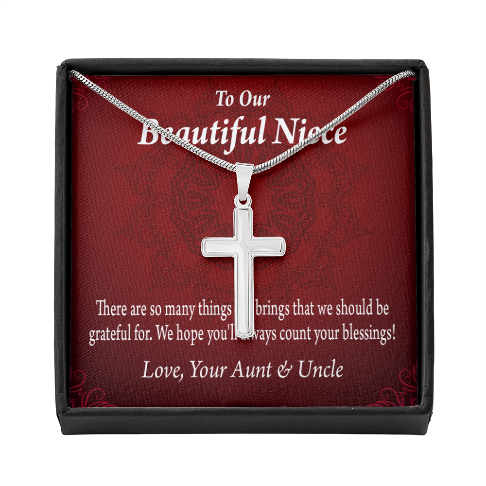 Gift For Niece To My Niece Always Be Grateful Message Cross Card Necklace w Stainless Steel Pendant-Express Your Love Gifts
